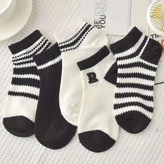 5 Pairs Striped Letter Print Low Cut Ankle Socks Women's Stockings