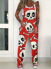 Floral Print Tie Shoulder Stretch Jumpsuit