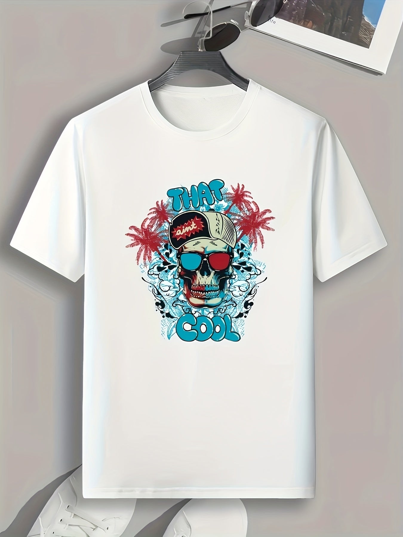 Skull Pattern Print Men's Comfy Sports T-shirt Graphic Tee for Fitness
