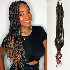 French Curly Braided Hair Crochet Hairpieces Box Braids With Curly Wavy Ends