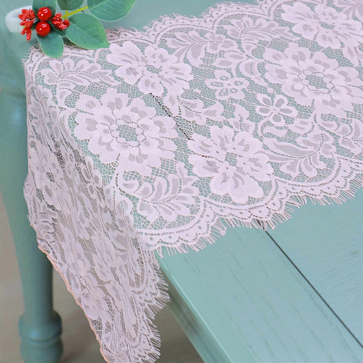 Lace Table Runner Polyester Flower Scalloped Edge Home Holiday Decoration