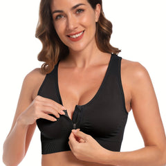 Zip Front Yoga Sports Bra Wirefree Padded Racerback Workout Gym Bra