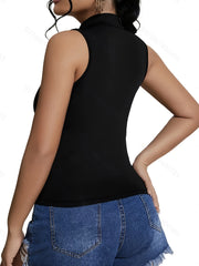 Solid Zip Front V Neck Tank Top Casual Summer Sleeveless Top Women's Clothing