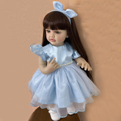 22in Reborn Baby Girl Doll Lifelike Princess Toddler Long Hair Dress Bow Stand