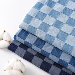 1yard Plaid Jacquard Washed Denim Fabric Checkerboard Coat DIY