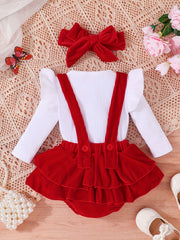 3pcs Baby Girls Tops & Suspender Skirt Onesie & Headband Set