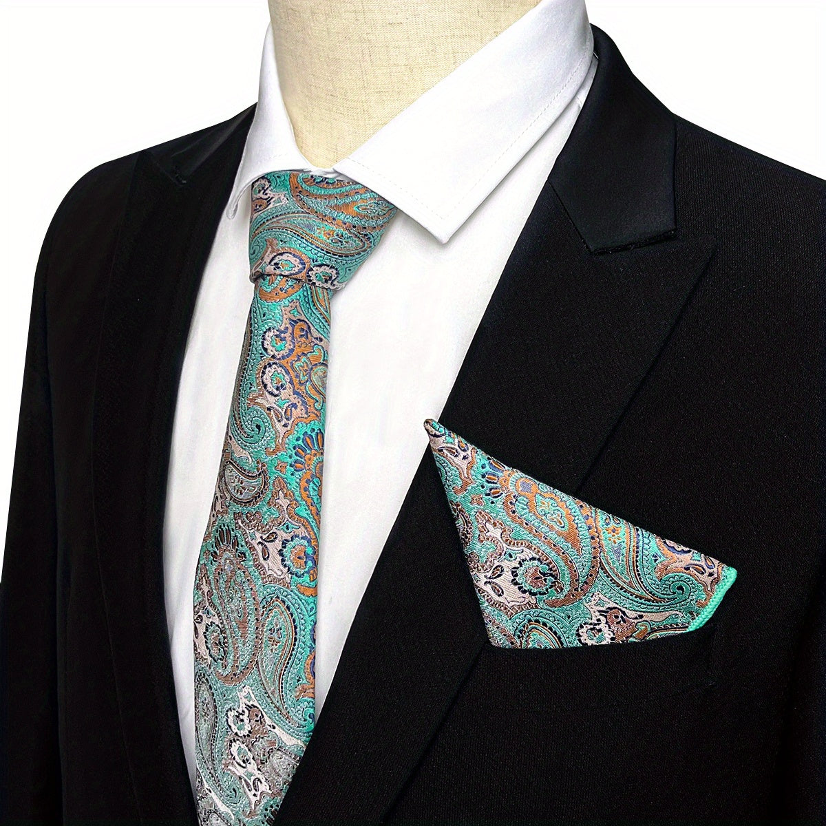 Men's Retro Flower Print Tie & Pocket Towel Set