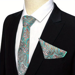 Men's Retro Flower Print Tie & Pocket Towel Set