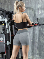High Waist Gray Honeycomb Biker Shorts for Women
