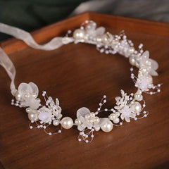 Pearl Floral Headband Golden Leaf Tiara Headgear