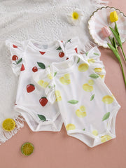 2pcs Baby Girls Fruit Graphic Print Ruffle Sleeve Onesie Set Clothes