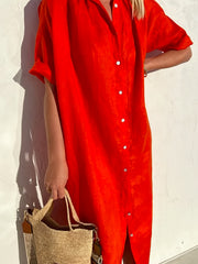 Solid Short Sleeve Button Up Shirt Dress