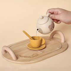 Silicone Tea Set Bear Wooden Pretend Play Toy Girls Mini Tea Cup and Teapot Set