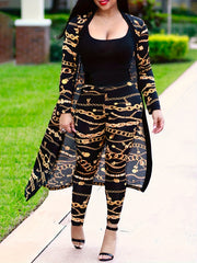 Chain Print Two piece Set Coat & Pants Outfit