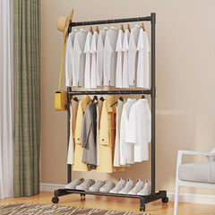 Single Pole Coat Rack With Pulley 2 Layers Clothes Ra...