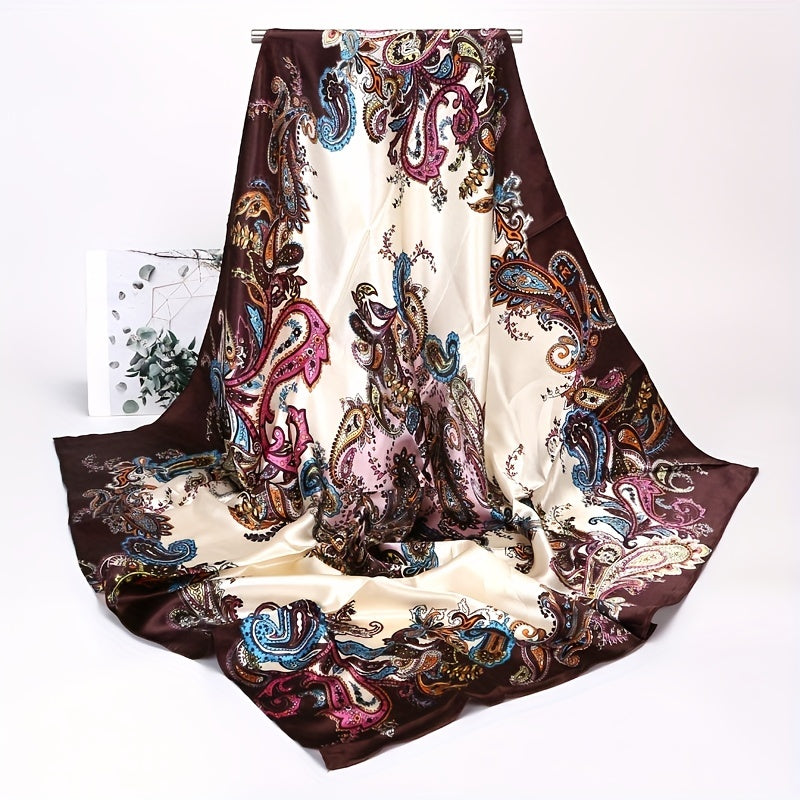 Navy Satin & Cashew Print Square Scarf 88x9cm for Men
