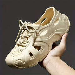 Men's Breathable Lace Up Cut Out Clog Sneakers