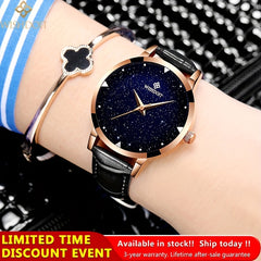 WISHDOIT Women's Watch Waterproof Stainless Steel Business Starry Sky Dial Watch