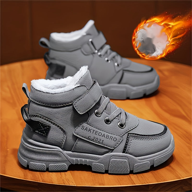 Boy's Snow Boots With Warm Plush Lining Winter Shoes