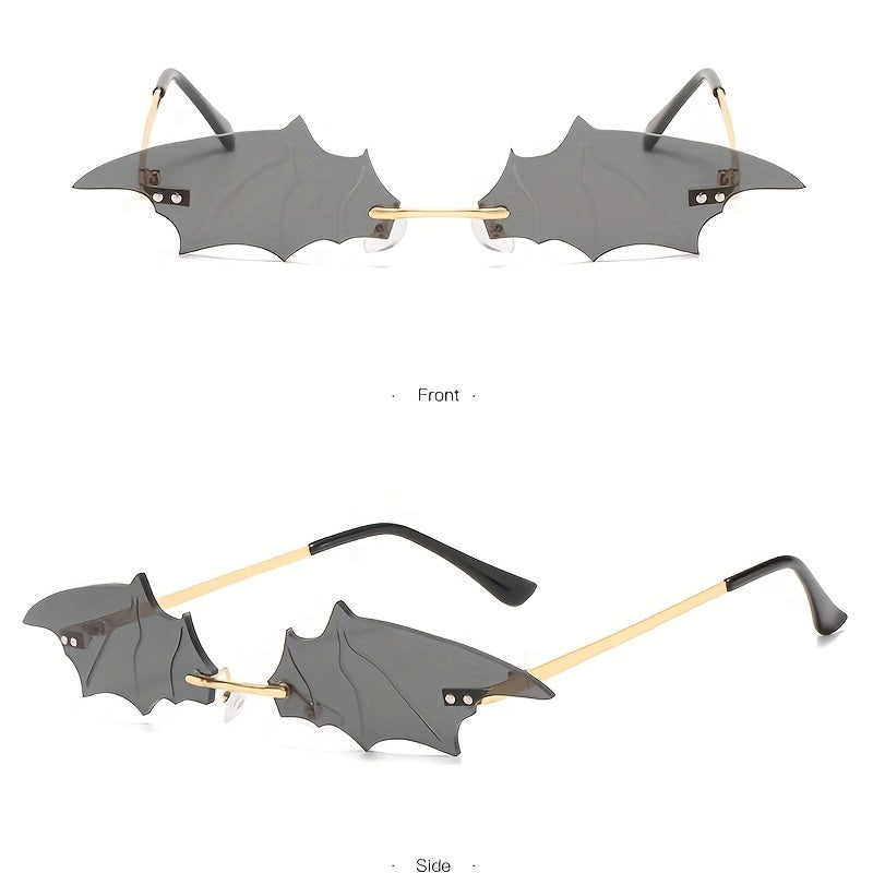 Y2K Bat Sunglasses Rimless Metal Eyeglasses Women Men