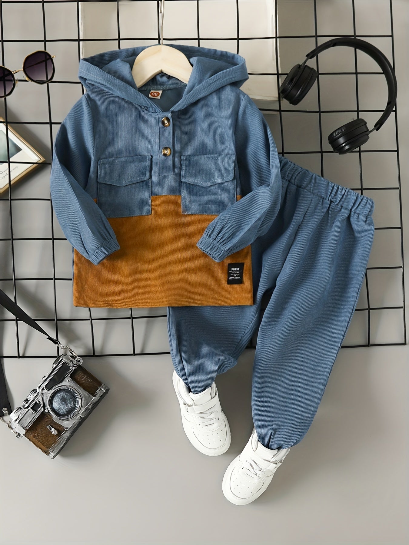 Boys Corduroy Hooded & Elastic Waist Pants Set