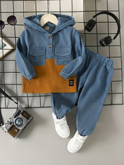 Boys Corduroy Hooded & Elastic Waist Pants Set