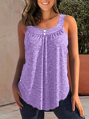 Solid Round Neck Tank Top with Button Decor