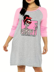 Gothic Nightdress Women's Skull Raglan Sleeve Tee Sleep Dress
