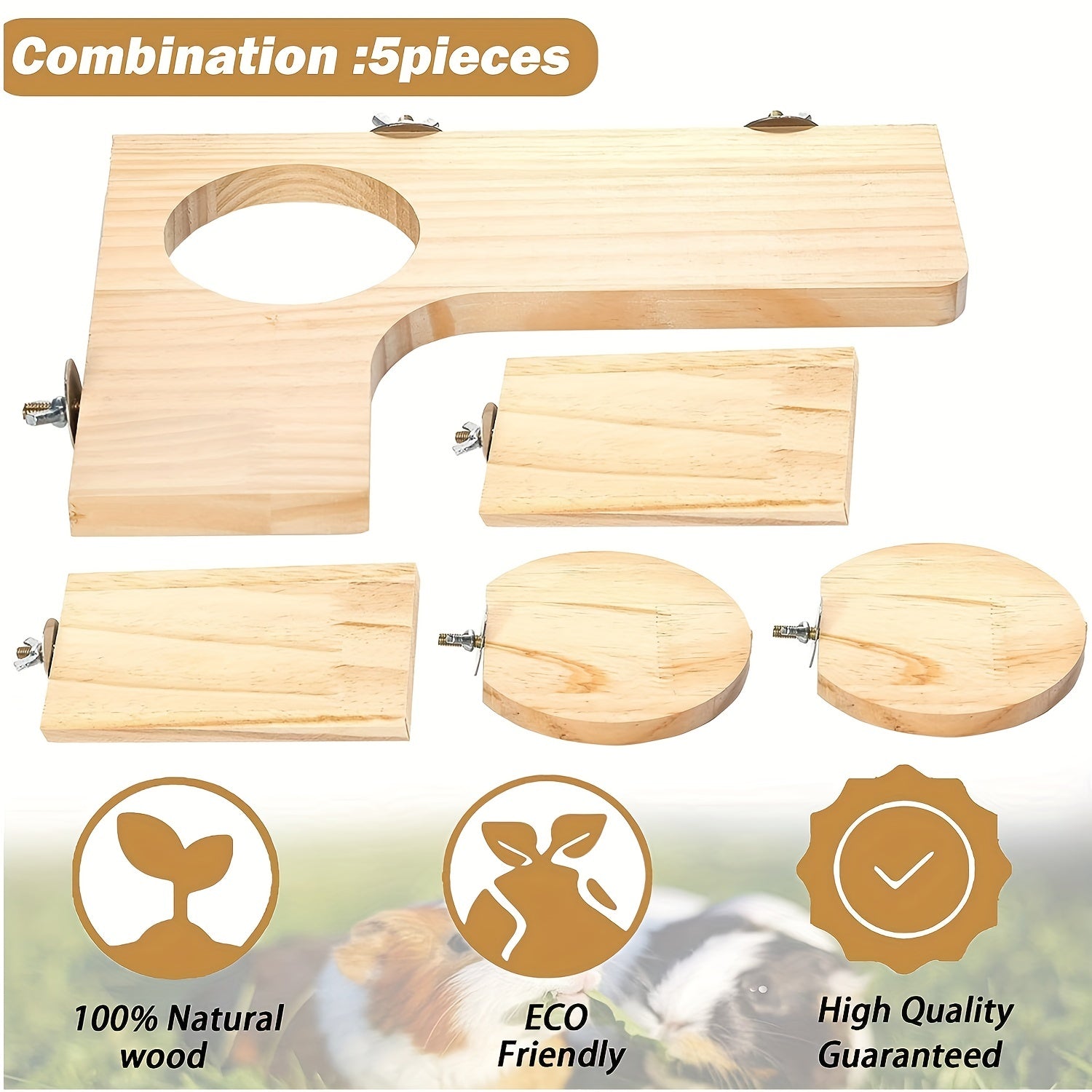 5pcs Hamster Wooden Platforms Set L Shaped Small Pet Cage Accessories