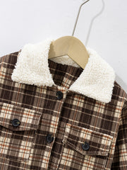 Boy Fleece Striped Corduroy Jacket Coat Fur Collar