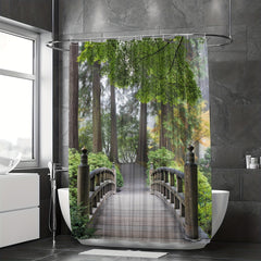 Digital Printed Wooden Bridge Shower Curtain - Bathroom Decor