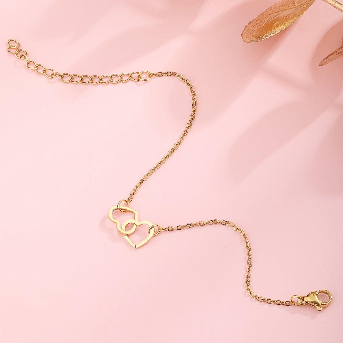 Heart To Heart Chain Bracelet 18K Plated Stainless Steel Adjustable Hand Chain