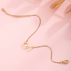 Heart To Heart Chain Bracelet 18K Plated Stainless Steel Adjustable Hand Chain