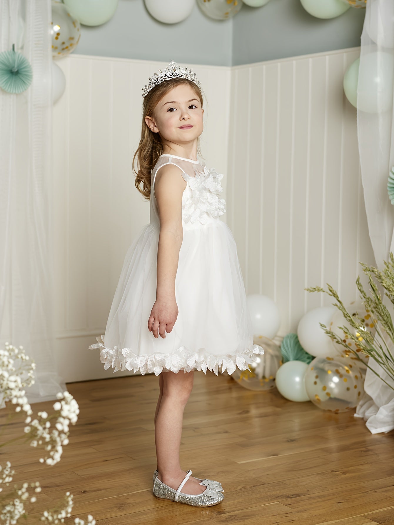 Flower Girl Mesh Midi Tutu Dress for Wedding Party