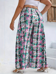 Plaid & Floral Wide Leg Pants
