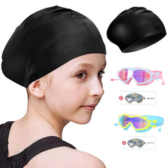Silicone Cap Swimming Goggles PC Anti fog Wide View Glasses