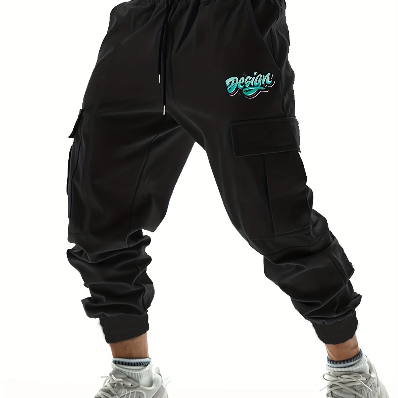 Gradient Letter Print Casual Stretch Cargo Pants Men Joggers Spring Fall