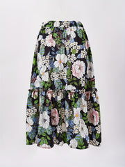 Floral Print Tiered Skirts Elastic Waist Ruffle Trim Skirts