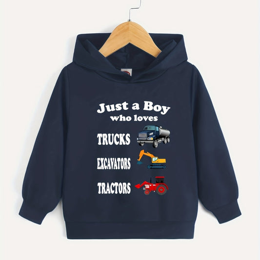 Trucks Excavators Tractors Boys Hooded Sweatshirt Spring Fall Kids Clothing