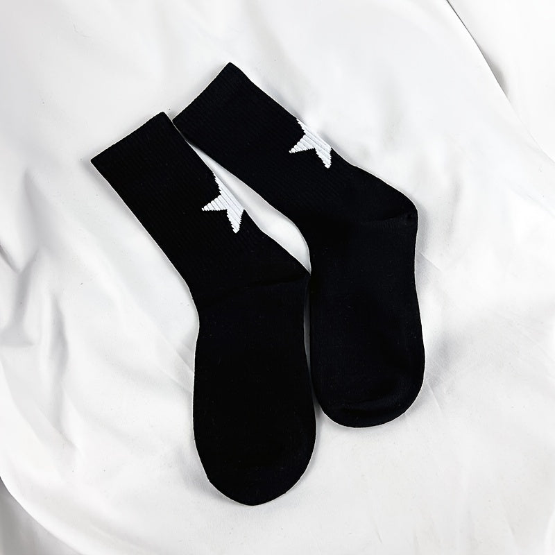 3 Pairs Star Print Socks, Mid Tube Women's Stockings