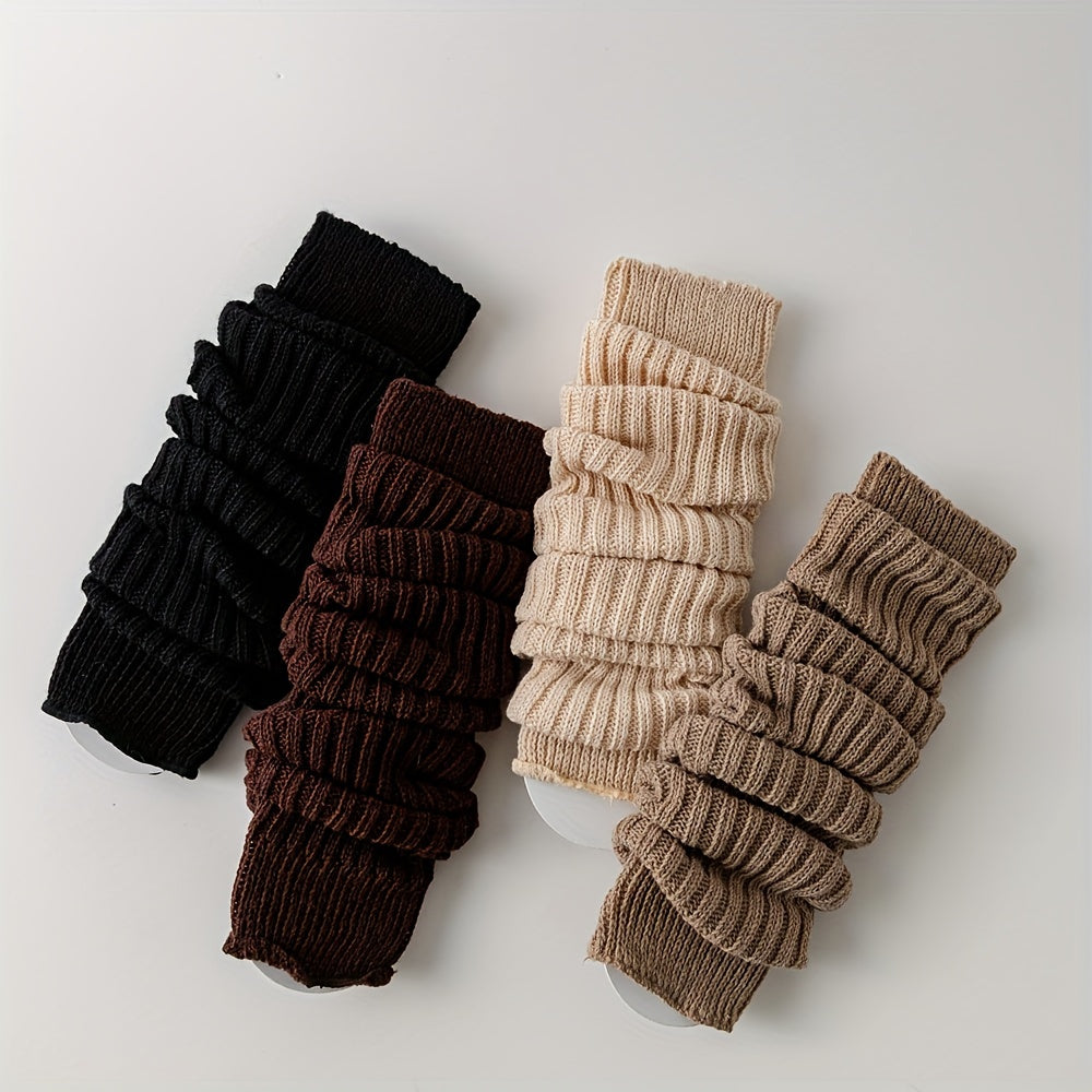 Rib Knit Leg Warmers Solid Crew Socks Women's Stockings