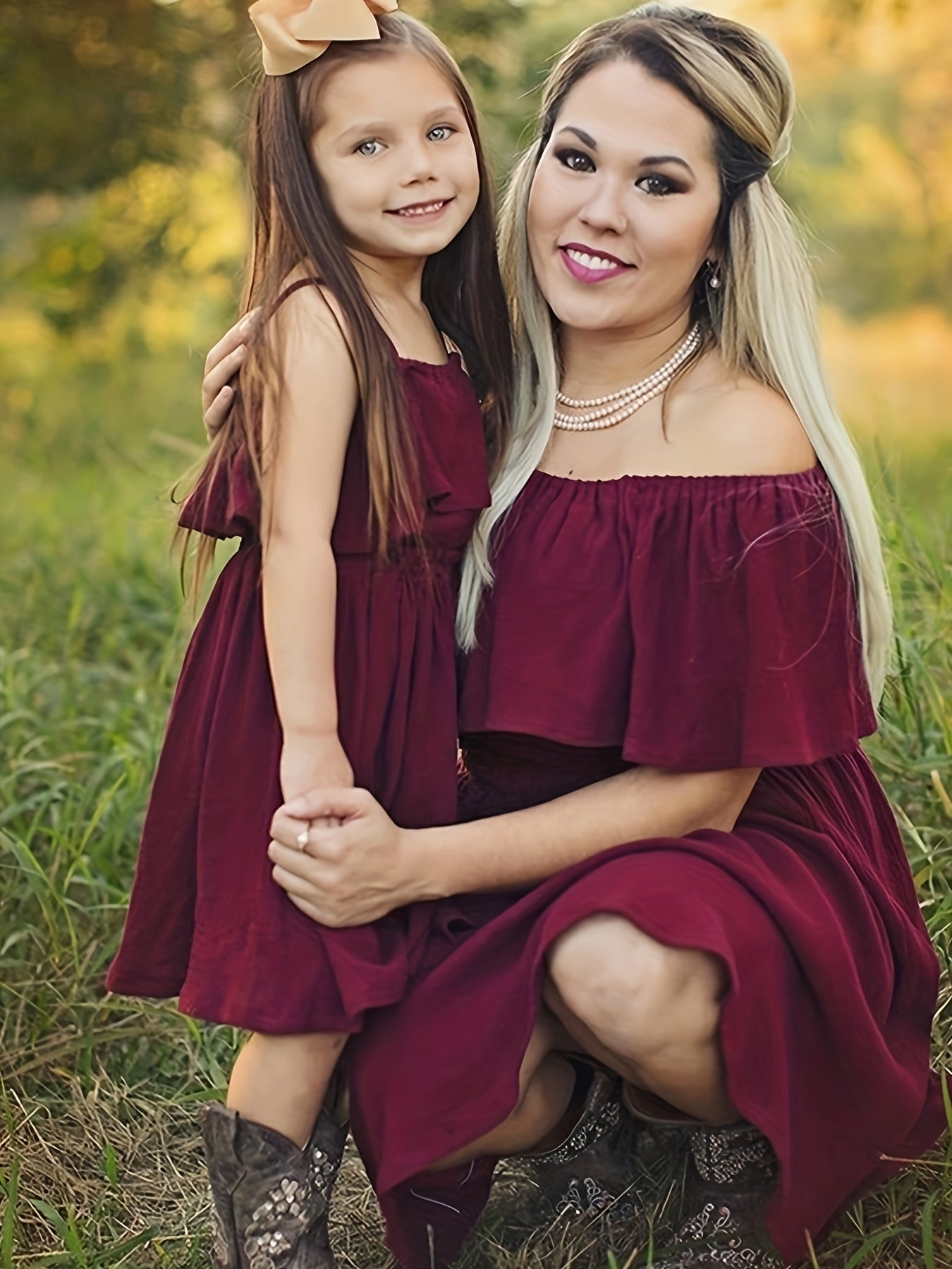 Stylish Ruffle Trim Cami Dress Parent Child Outfit