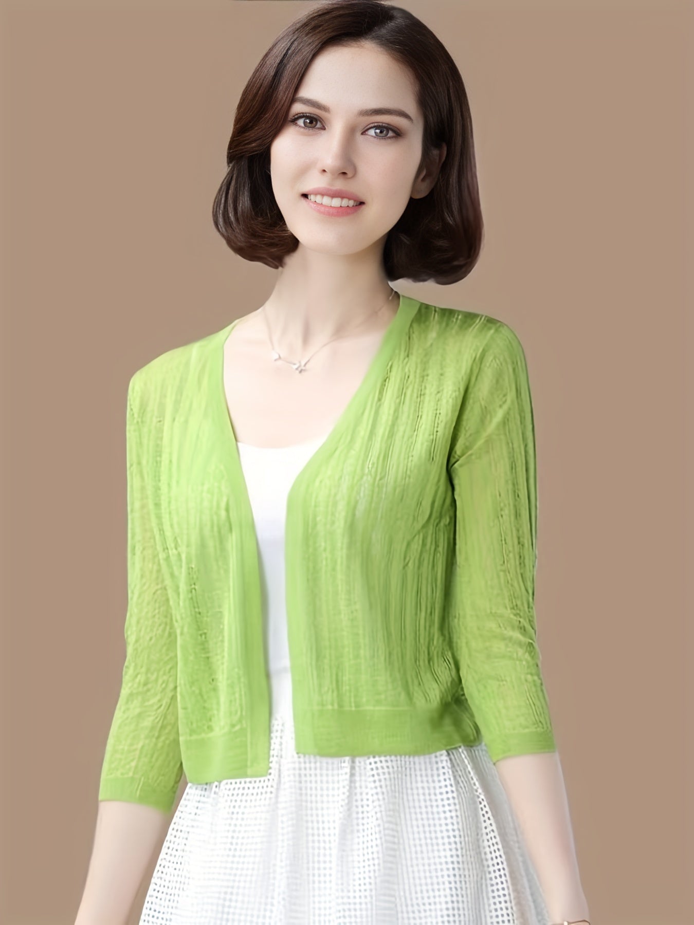 Solid Knit Cardigan 3/4 Sleeve Sweater