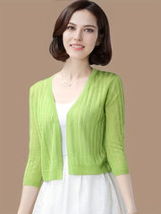 Solid Knit Cardigan 3/4 Sleeve Sweater