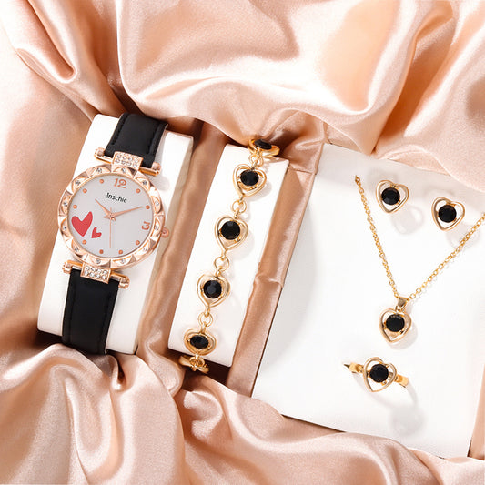Rhinestone Quartz Watch & Love Jewelry Set for Kids