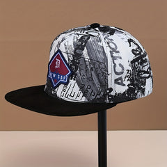 Vintage Graffiti Print Snapback Cap Lightweight Cotton Dad Hat