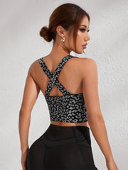 Leopard Print Zip Up High Stretch Sports Bra
