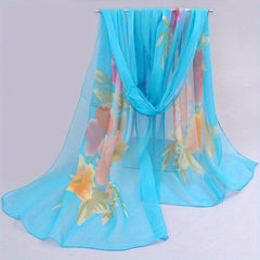 Vintage Flower Print Chiffon Scarf Thin Breathable Shawl