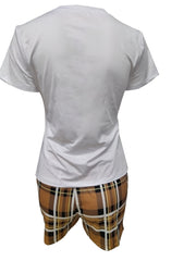 Queen Letter Print Tee & Plaid Shorts Set Casual Outfit