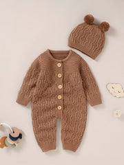 Newborn Knitted Sweater Jumpsuit Hat Set